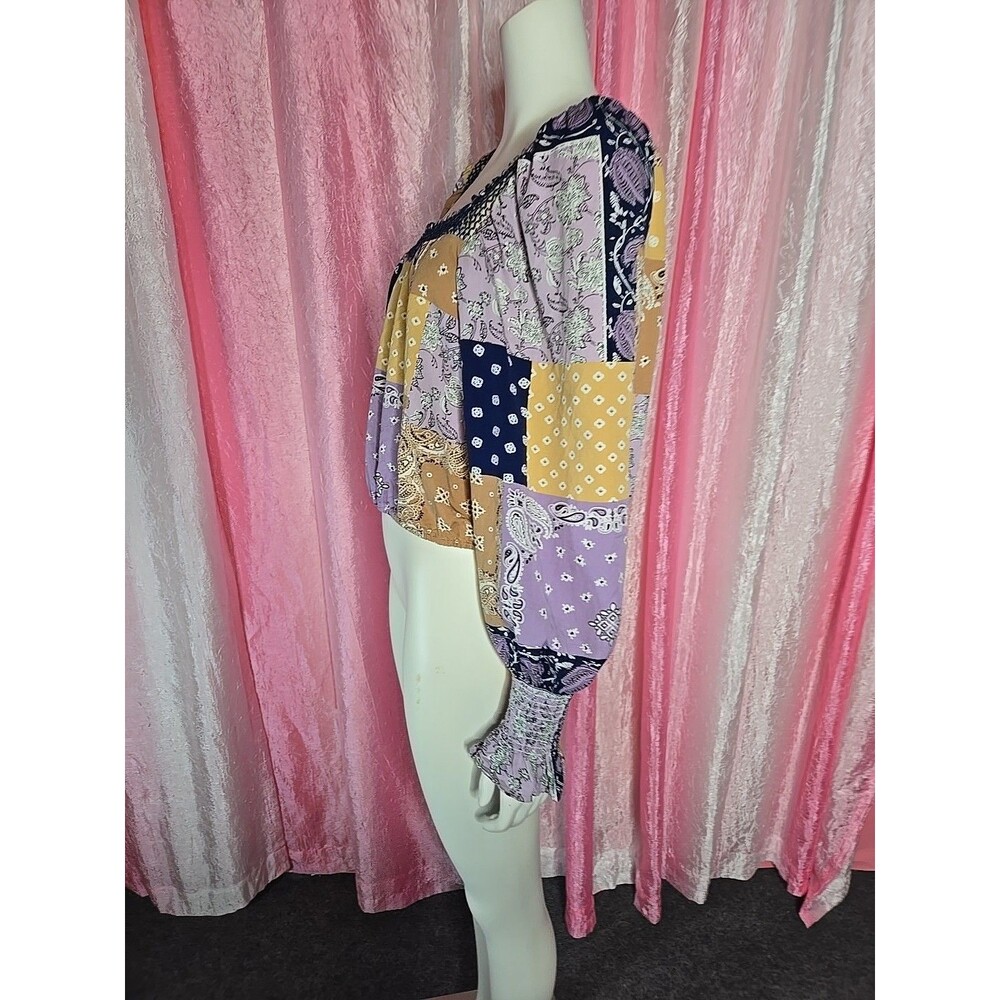 Wrangler Western Patchwork Bell Sleeves Boho Crop Top Size Medium - Picture 10 of 13